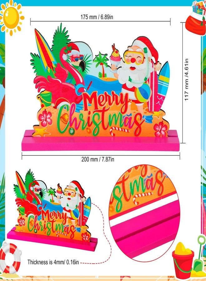 هواف قطعة مركزية خشبية لطاولة عيد الميلاد الهاوايية من HOWAF، مكونة من 3 قطع، زينة طاولة عيد الميلاد الاستوائية على شكل سانتا كلوز، زينة حفلات العطلات في هاواي، لوازم سطح المكتب لطاولة المنزل والكريسماس - Image 2