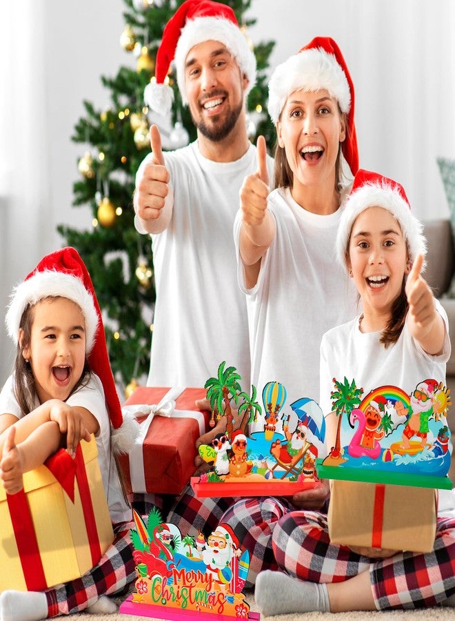 هواف قطعة مركزية خشبية لطاولة عيد الميلاد الهاوايية من HOWAF، مكونة من 3 قطع، زينة طاولة عيد الميلاد الاستوائية على شكل سانتا كلوز، زينة حفلات العطلات في هاواي، لوازم سطح المكتب لطاولة المنزل والكريسماس - Image 5
