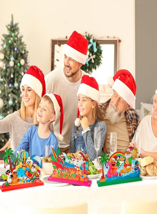 هواف قطعة مركزية خشبية لطاولة عيد الميلاد الهاوايية من HOWAF، مكونة من 3 قطع، زينة طاولة عيد الميلاد الاستوائية على شكل سانتا كلوز، زينة حفلات العطلات في هاواي، لوازم سطح المكتب لطاولة المنزل والكريسماس - Image 4