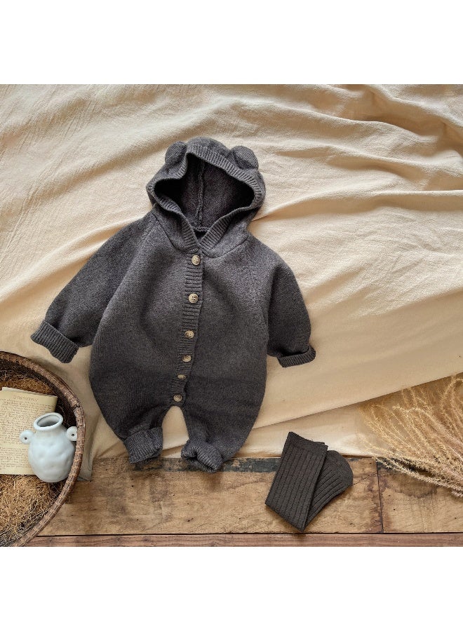 أزياء ربيعية وخريفية للأطفال - قطعة واحدة محبوكة بآذان أرنب لطيفة