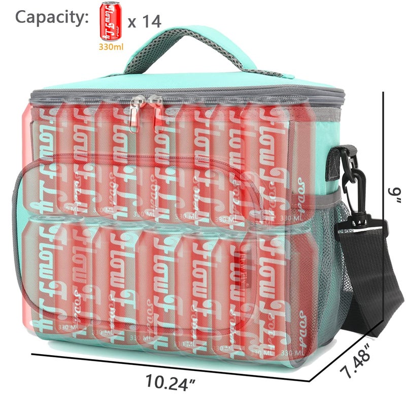 FlowFly Insulated Reusable Lunch Bag Adult Large Lunch Box for Women and Men with Adjustable Shoulder Strap,Front Zipper Pocket and Dual Large Mesh Side Pockets,Jade - Image 4