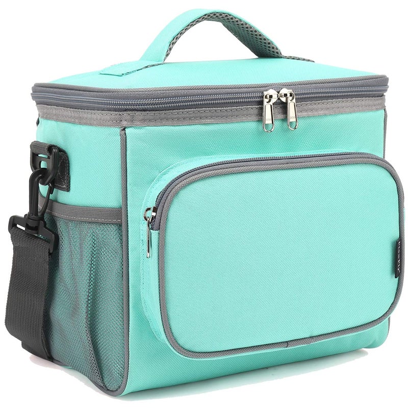 FlowFly Insulated Reusable Lunch Bag Adult Large Lunch Box for Women and Men with Adjustable Shoulder Strap,Front Zipper Pocket and Dual Large Mesh Side Pockets,Jade - Image 1