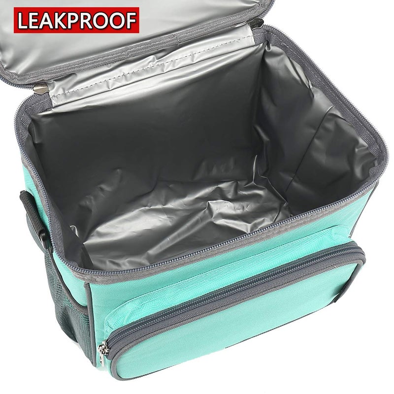 FlowFly Insulated Reusable Lunch Bag Adult Large Lunch Box for Women and Men with Adjustable Shoulder Strap,Front Zipper Pocket and Dual Large Mesh Side Pockets,Jade - Image 3