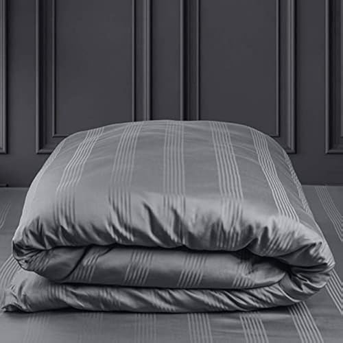 Spread Spain Cotton with Striped Design & 450 Thread Count Single Size Barcode Duvet Cover - Grey (60x90 inch) - Image 1