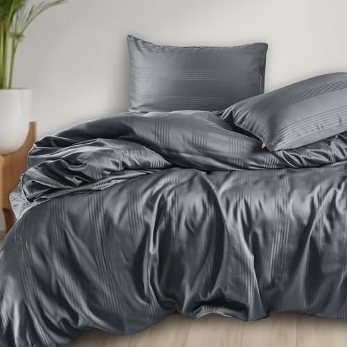 Spread Spain Cotton with Striped Design & 450 Thread Count Single Size Barcode Duvet Cover - Grey (60x90 inch) - Image 3