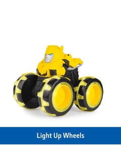 TOMY John Deere Transformers Bumblebee Monster Treads Lightning Wheels Toy, Innovative Light-up Wheels For Nighttime Play, Durable Yellow Monster Truck For Boys And Girls Ages 3+  - Image 3