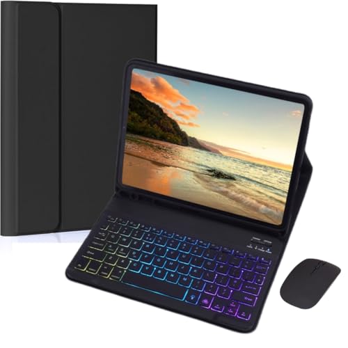 AnMengXinLing Keyboard Case for iPad mini 7 (A17 Pro)/Mini 6 with Mouse, 7 Color Rainbow Backlight Magnetic Detachable Wireless Keyboard Mouse with Pen Holder for iPad mini 7th/6th Gen,Black - Image 1