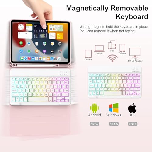 AnMengXinLing Keyboard Case for iPad mini 7 (A17 Pro)/Mini 6 with Mouse, 7 Color Rainbow Backlight Magnetic Detachable Wireless Keyboard Mouse with Pen Holder for iPad mini 7th/6th Gen,Black - Image 3