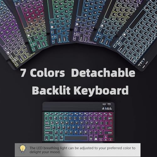 AnMengXinLing Keyboard Case for iPad mini 7 (A17 Pro)/Mini 6 with Mouse, 7 Color Rainbow Backlight Magnetic Detachable Wireless Keyboard Mouse with Pen Holder for iPad mini 7th/6th Gen,Black - Image 2