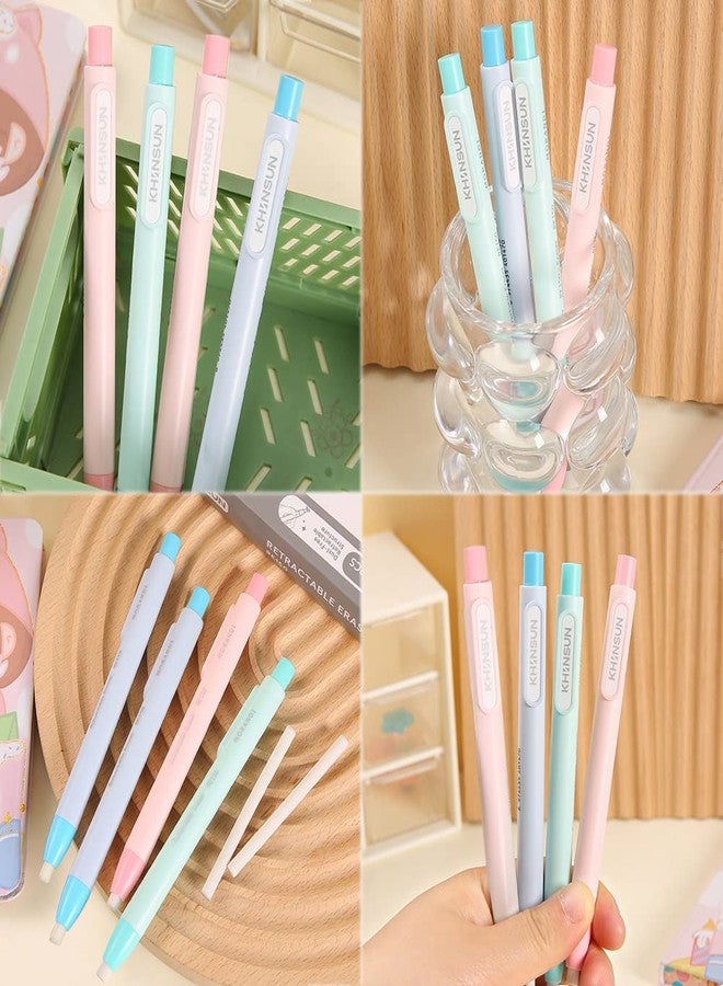 Geluode 6Pcs Retractable Click Eraser with 6Pcs Refill Erasers, Colourful Premium Pen Style Rubber Stick Erasers Mechanical Grip Eraser for Kids Students Artist Painting Writing - Image 3