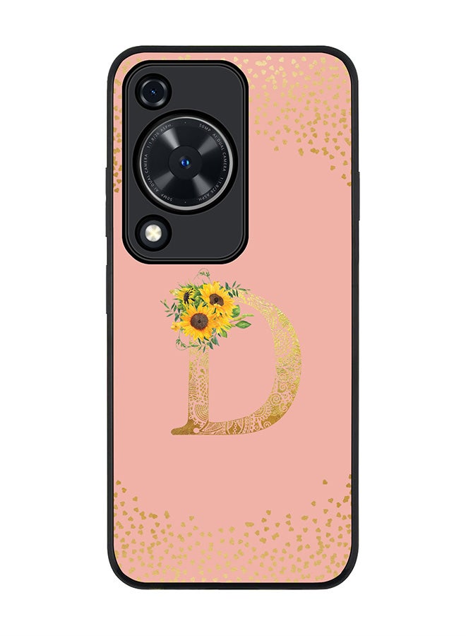 Stylizedd Rugged Black edge case for Huawei nova Y72 / Huawei Enjoy 70 4G,Slim fit Cover Custom Monogram Initial Letter Floral Pattern Alphabet - D (Rose Pink) - Image 1