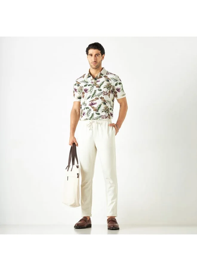 Iconic Iconic All-Over Tropical Print Polo T-shirt with Short Sleeves