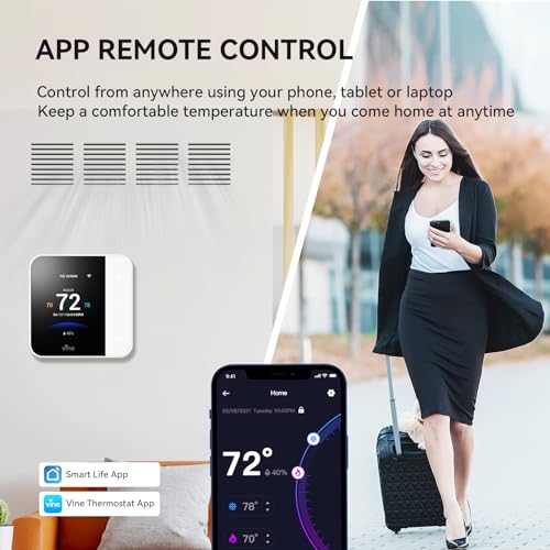 Vine Thermostat for Home with Touchscreen Color Display, WiFi Smart Thermostat Compatible with Alexa and Google Assistant, 7day/8period Programmable, Energy Saving, C-Wire Required, Screen Size 2.8" - Image 4