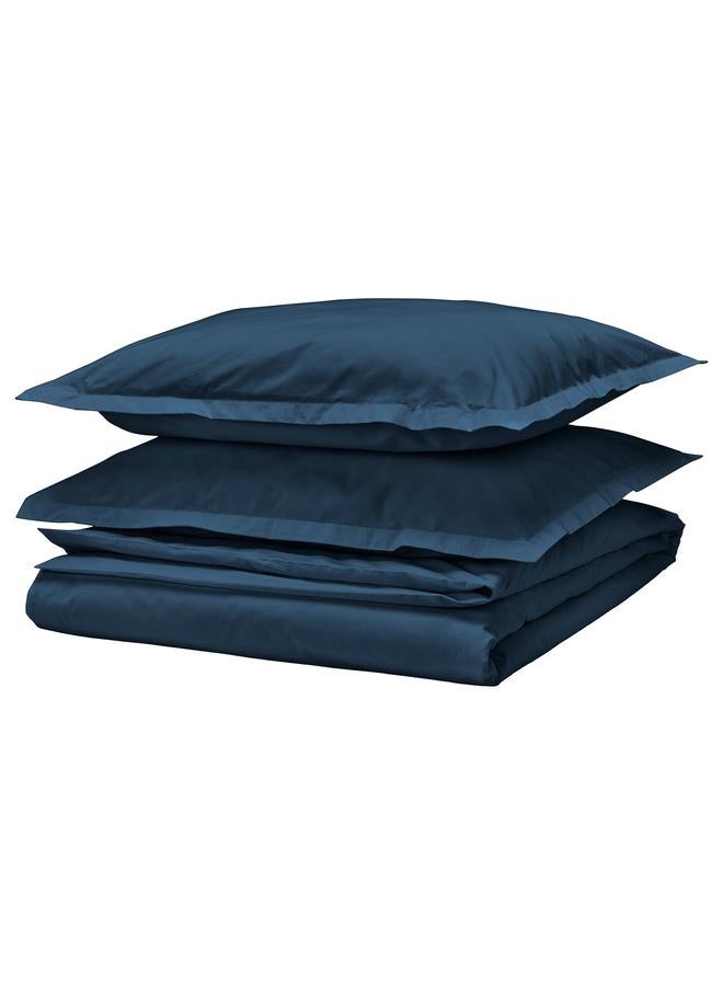 Zaboon Duvet Cover And 2 Pillowcases, Dark Blue, 240X220/50X80 Cm - Image 1