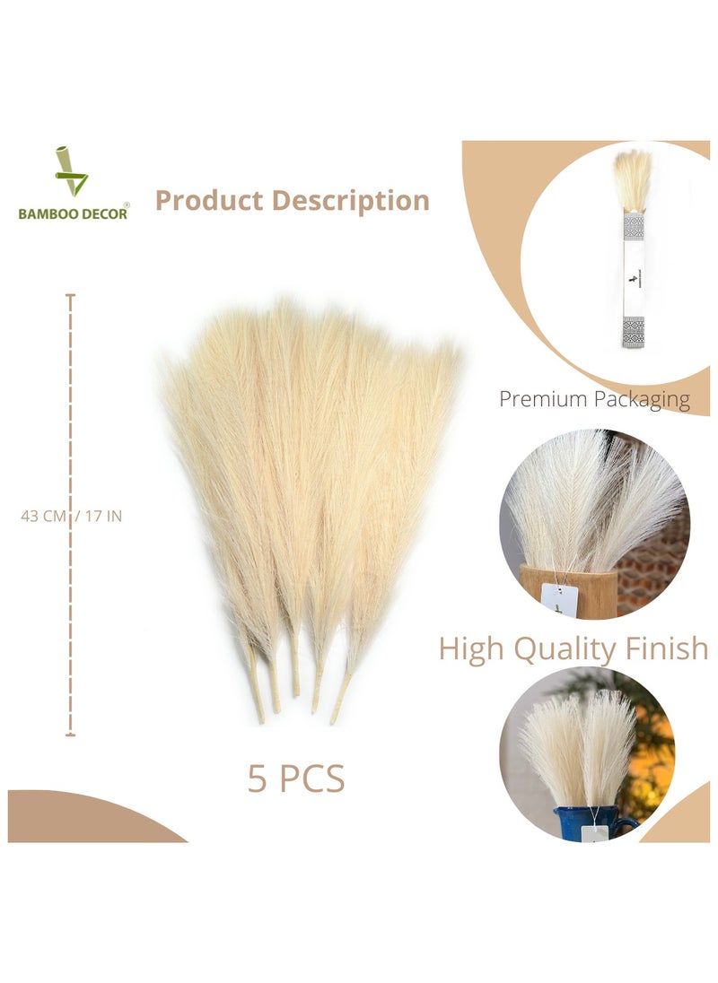 BAMBOO DECOR Bamboo Decor | Faux Pampas Grass 5 Pieces Of Artificial Dried Plants Extra Fluffy Stems For Vase Dried Fake Flowers For Boho-Vintage-Farmhouse Decor (Beige)  - Image 5