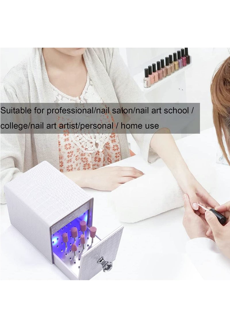 Nail Drill Bit Holder, 48 Holes Stand Display Organizer Nail Drill Grinding Bit Case with Blue UV Light, Dust Proof Nail Polish Head Storage Box with USB Charging for Nail Salon (White) - Image 4