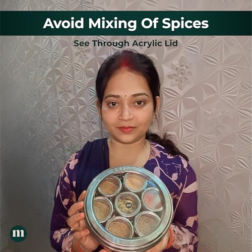 MARU 7-in-1 Stainless Steel Masala Dabba with See-Through Lids Complete Spice Box Set with 7 Individual Containers, Durable Heavy Gauge, Lightweight Design for Kitchen Organization, Silver - Image 3