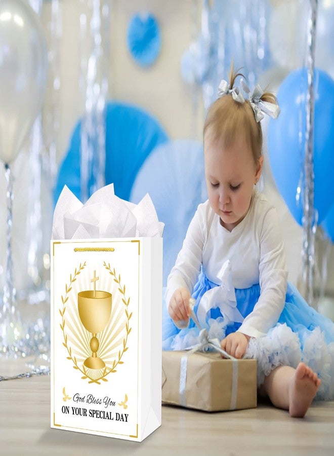 فاكرافت حقائب هدايا فاكرافت للمناولة الأولى - حقيبة هدايا دينية على شكل صليب ذهبي مع مناديل ورقية، حقيبة هدايا للمعمودية والتثبيت مع مقبض، مناسبة لحفلات التعميد المسيحية، وحفلات الزفاف في عيد الفصح، ويوم رجال الدين. - Image 4