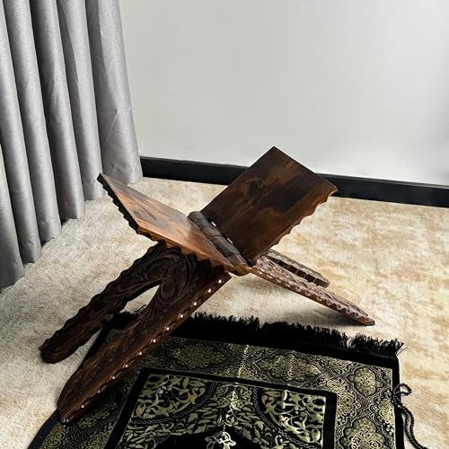 iwa concept Handcarved Wooden Quran Stand, Islamic Home Decor, Pray Room Decoration, Cedar Wood, Folding Quran Display Holder - Image 3
