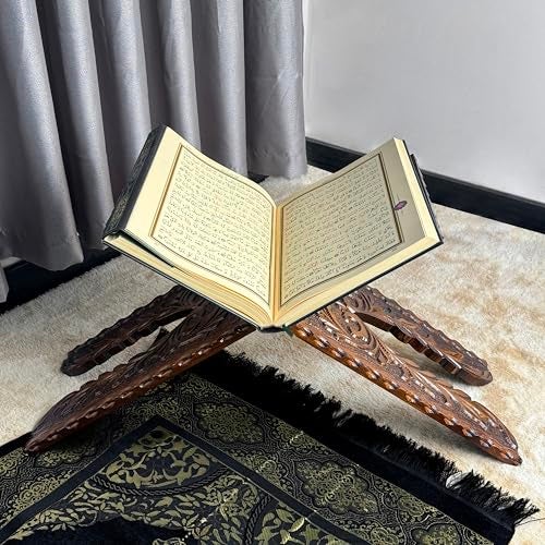 iwa concept Handcarved Wooden Quran Stand, Islamic Home Decor, Pray Room Decoration, Cedar Wood, Folding Quran Display Holder - Image 1