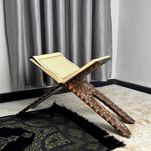 iwa concept Handcarved Wooden Quran Stand, Islamic Home Decor, Pray Room Decoration, Cedar Wood, Folding Quran Display Holder - Image 5