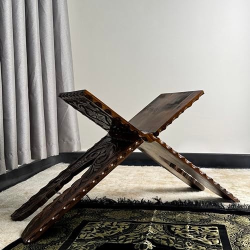 iwa concept Handcarved Wooden Quran Stand, Islamic Home Decor, Pray Room Decoration, Cedar Wood, Folding Quran Display Holder - Image 4