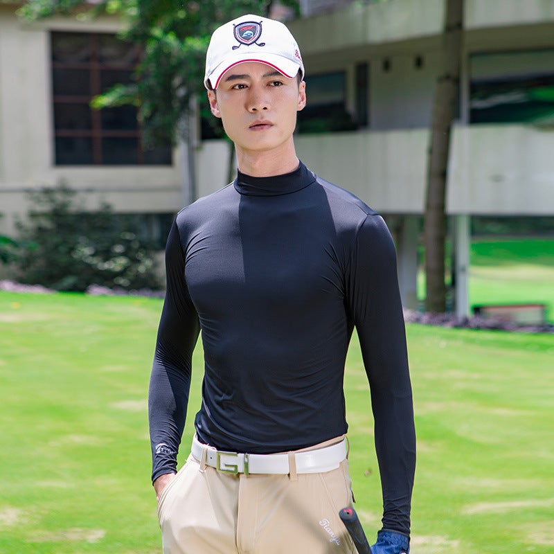 Generic TTYGJ Golf Clothing Mens Long-sleeved T-shirt Summer Sunscreen Ice Silk Clothes Lightweight Breathable Black