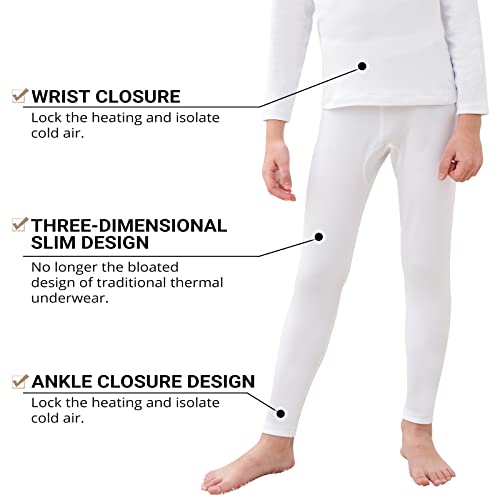 HEROBIKER Thermal Underwear Boys Ultra Soft Fleece Lined Kids Thermals Long Johns Top Bottom Warm Set for Winter Skiing White - Image 5