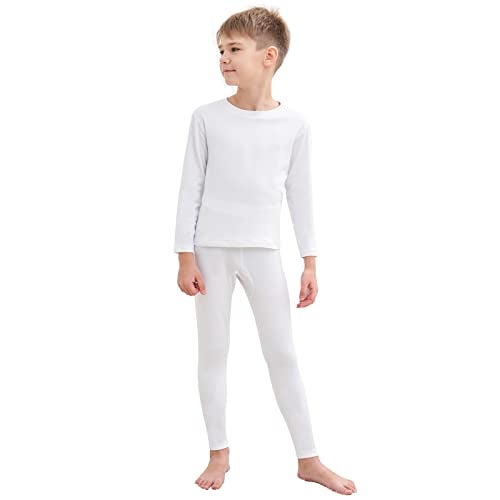 HEROBIKER Thermal Underwear Boys Ultra Soft Fleece Lined Kids Thermals Long Johns Top Bottom Warm Set for Winter Skiing White - Image 1