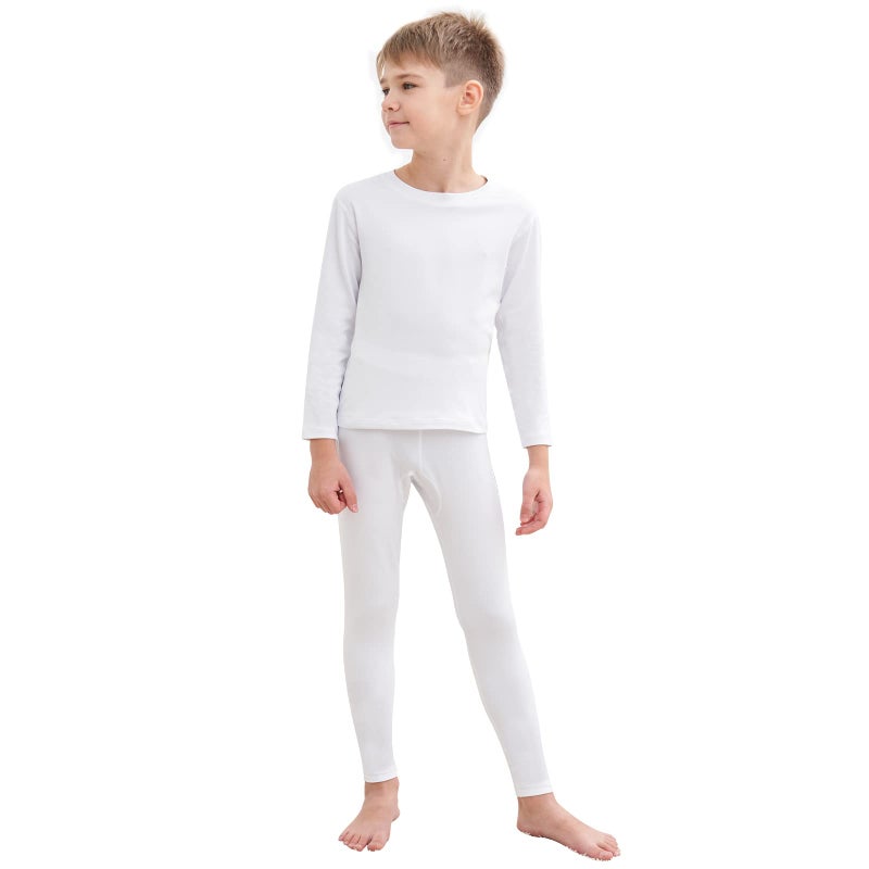 HEROBIKER Thermal Underwear Boys Ultra Soft Fleece Lined Kids Thermals Long Johns Top Bottom Warm Set for Winter Skiing White - Image 3
