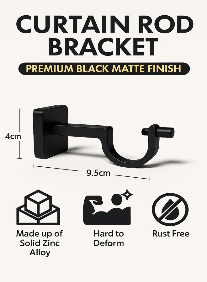 Colornest Curtain Rod Brackets for 1-Inch Curtain Pole | Premium Metal Curtain Holders, 35 Kg Load Capacity| Wall Mount Support Hardware - 2 pcs | Black Matte - Image 4