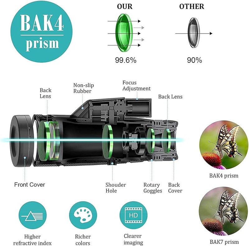 12x50 Monocular Telescope Waterproof Fogproof Shockproof with Phone Adapter Tripod for Bird Watching Camping Hiking - Image 3