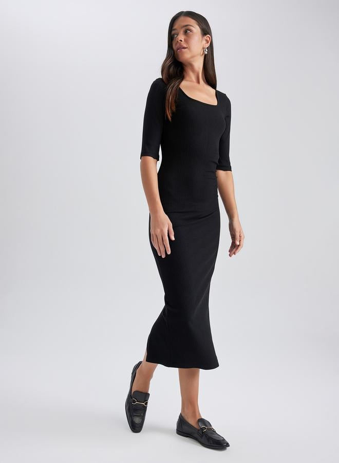 DeFacto Ribbed Black Dress  - Image 3