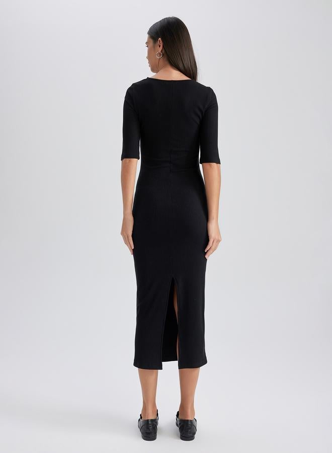 DeFacto Ribbed Black Dress  - Image 4
