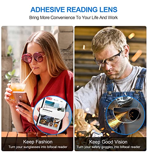 OKH 3-pack Stick-on Reading Glasses Lens 1.5 Adhesive Magnification Bifocal Lenses for Sunglasses Safety Goggles, No Water Needed - Image 3