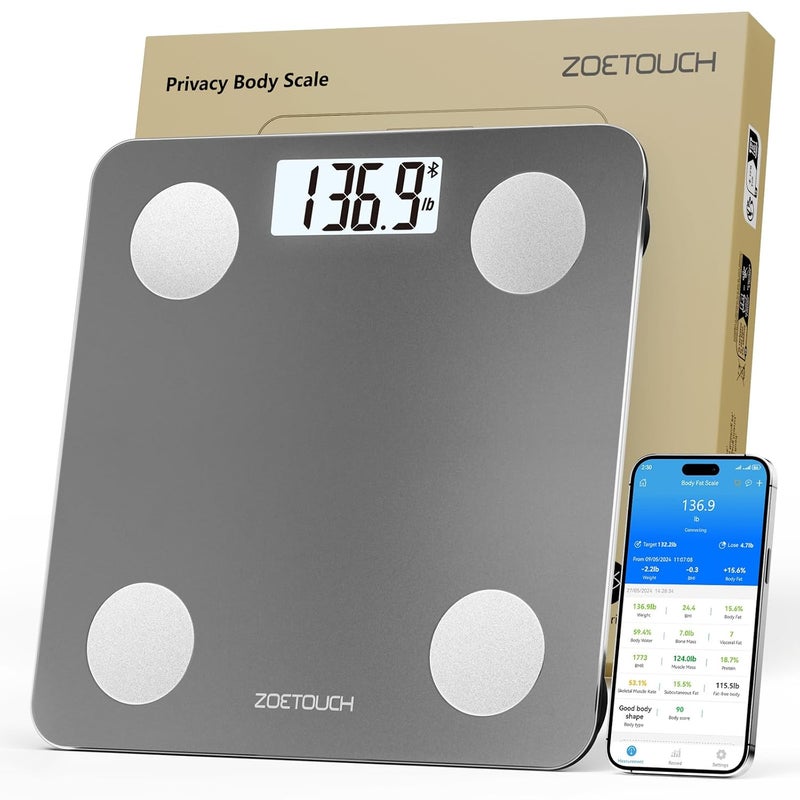 ZOETOUCH Smart Bathroom Scale for Body Weight Digital Weighing Scale with BMI Body Fat Muscle Mass Bluetooth Machine for People Work with App 14 Body Composition Analyzer - Image 1