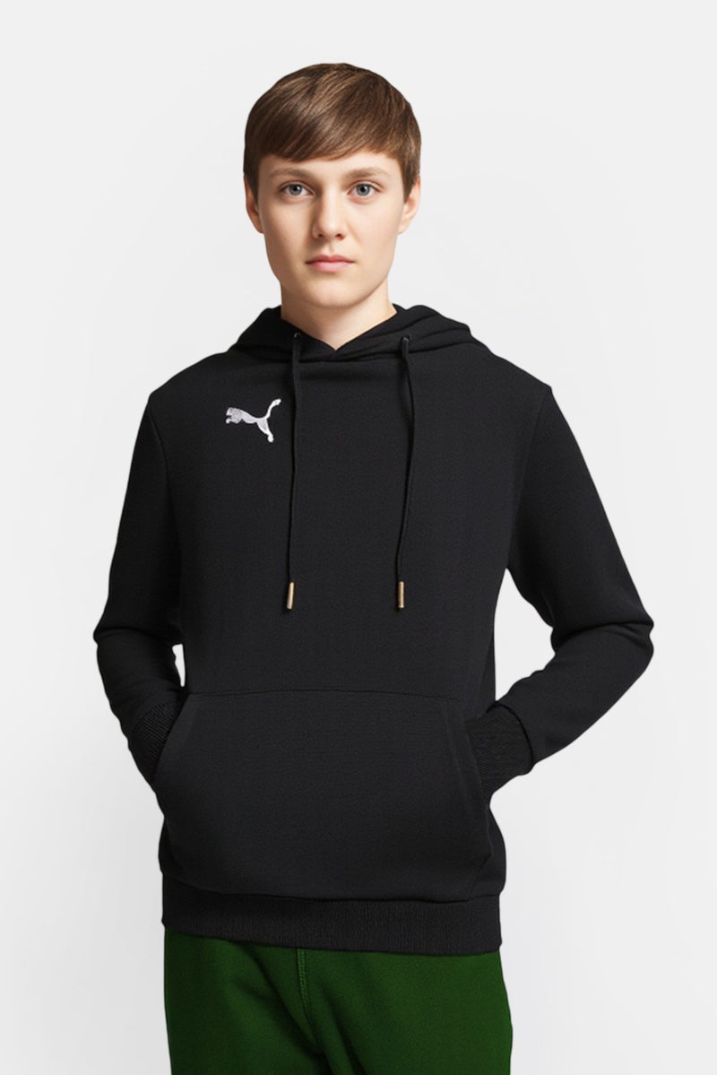 PUMA هودي خارجي طويل الأكمام للأطفال الأولاد بشعار مطرز، أسود - Image 1