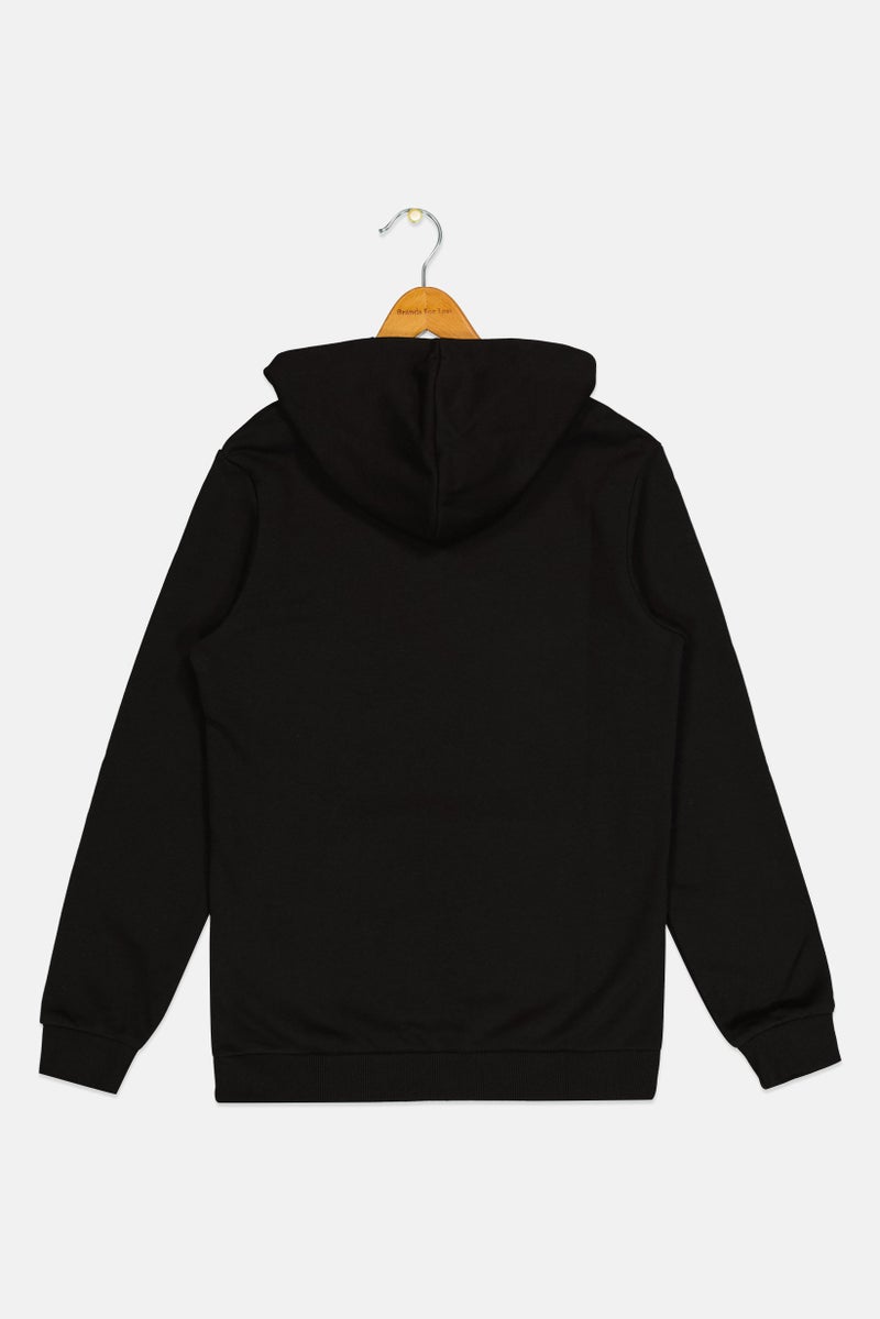 PUMA هودي خارجي طويل الأكمام للأطفال الأولاد بشعار مطرز، أسود - Image 3