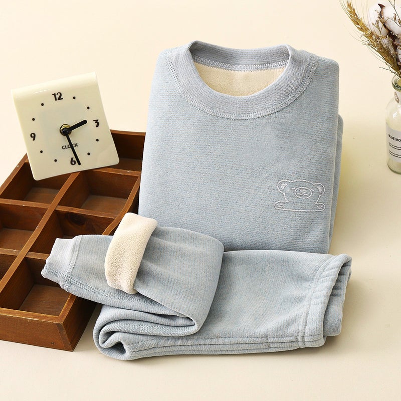 Children''s Thermal Underwear suit Baby''s Olympic Grain Velvet Thickened Autumn Clothes Autumn Pants Big Children''s Boneless fleece-lined Autumn and Winter Pajamas - Image 1