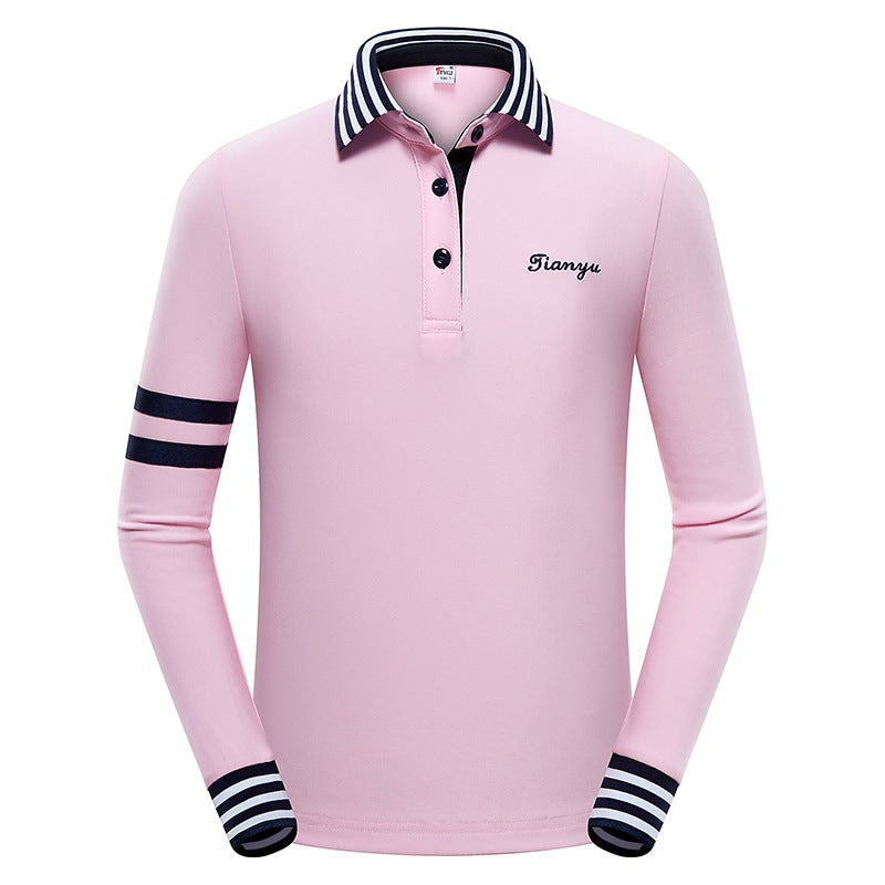 Generic TTYGJ Golf Childrens Clothing Autumn Boys and Girls Korean Slim-fit Breathable Long-sleeve Childrens Lapel T-shirt Pink