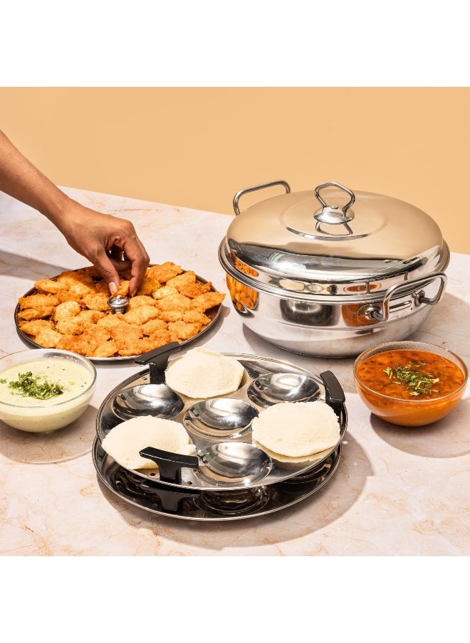 VINOD Stainless Steel 7 pcs Deluxe Multi Kadai with lid  - Image 2