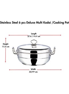 VINOD Stainless Steel 7 pcs Deluxe Multi Kadai with lid  - Image 3
