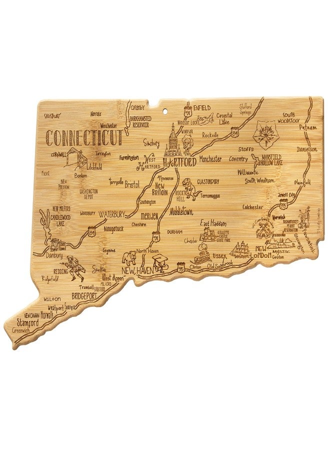 Totally Bamboo Destination Connecticut State Shaped Serving and Cutting Board, Includes Hang Tie for Wall Display - Image 1