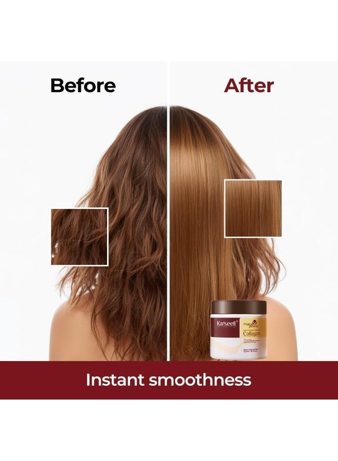 Karseell Collagen Hair Treatment Deep Repair Conditioning Argan Oil Collagen Hair Mask Essence for Dry Damaged Hair 16.90 oz 500ml - Image 5