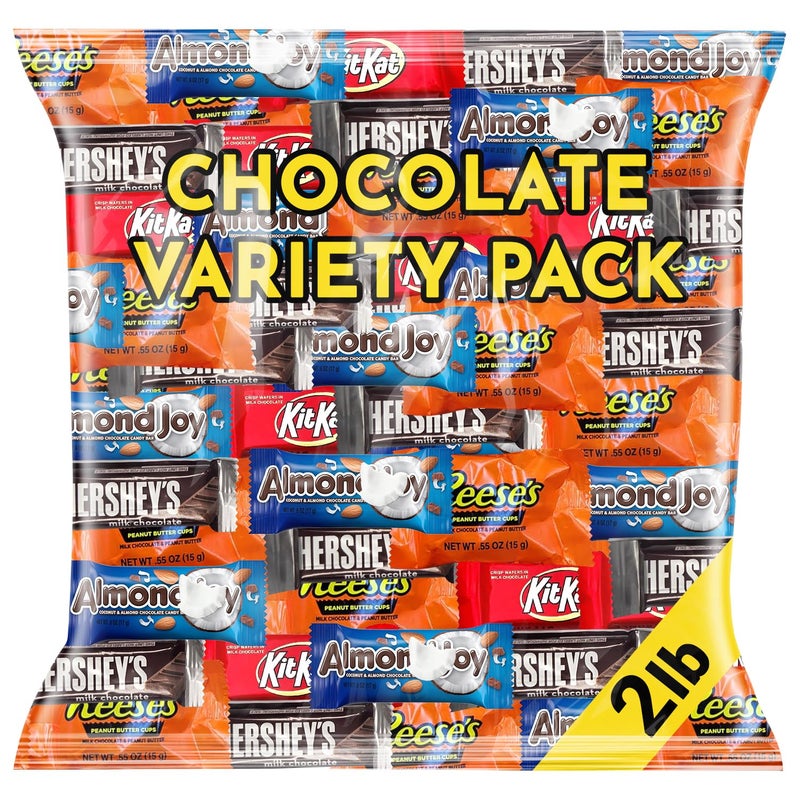 Chocolate Candy Variety Pack - 2 LB Snack Size Mix - Mini Bars, Peanut Butter Cups, Almond & Wafer Chocolates - Individually Wrapped Bulk Party Candy - Approx. 90 Count - Image 1