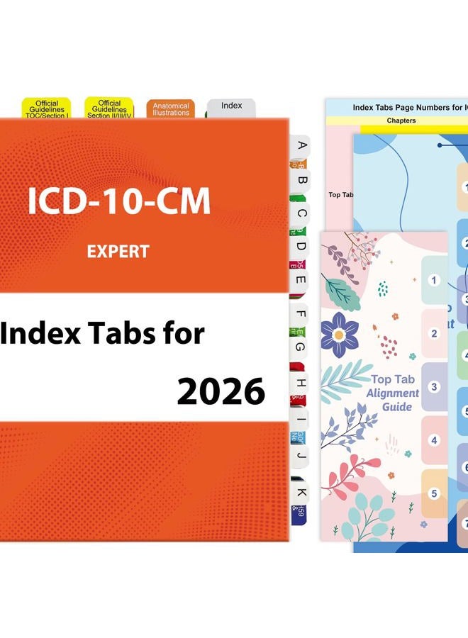 Tojoyify Index Tabs for ICD-10-CM 2026 AAPC Version, Complete Book Tabs Set with Blanks, Bookmarker, Laminated Color-Coded with Alignment Guide & Page Numbers (Book Not Included) - Image 1