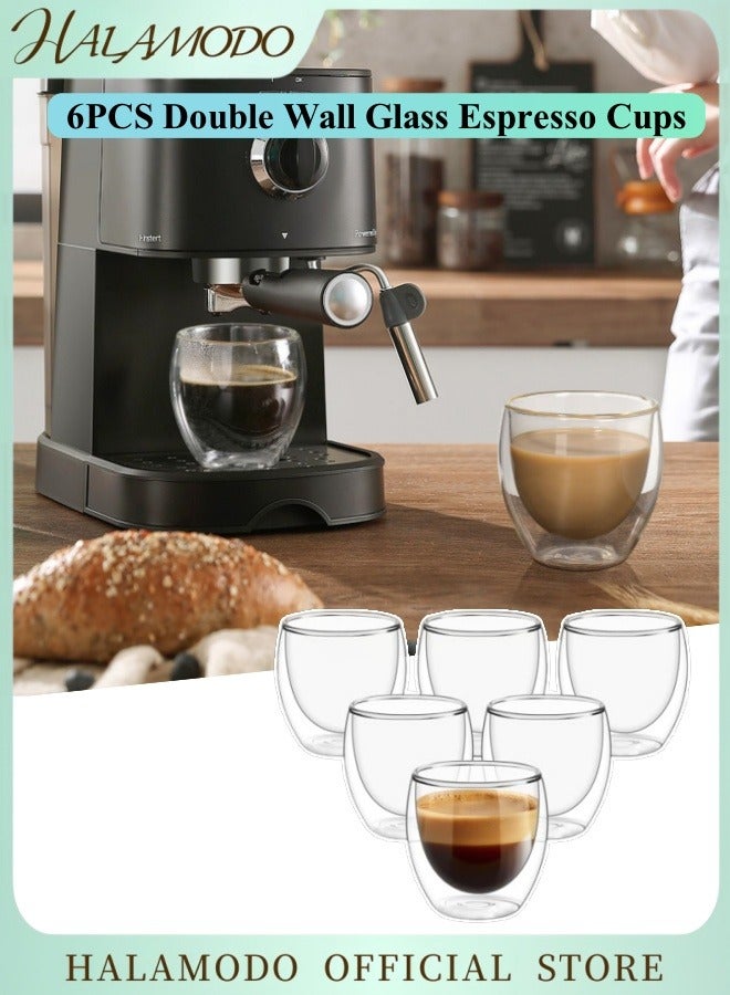 Halamodo Double Wall Glass Espresso Cups 8.5oz Insulated Clear Coffee Cup Set of 6 Coffee Mug Set for Caramel Macchiato Latte Flat White Lungo Great Gift for Birthday - Image 1