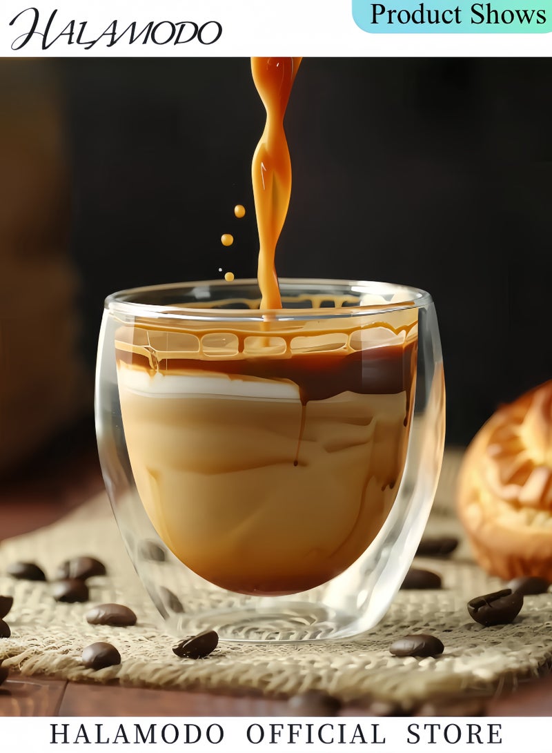 Halamodo Double Wall Glass Espresso Cups 8.5oz Insulated Clear Coffee Cup Set of 6 Coffee Mug Set for Caramel Macchiato Latte Flat White Lungo Great Gift for Birthday - Image 2