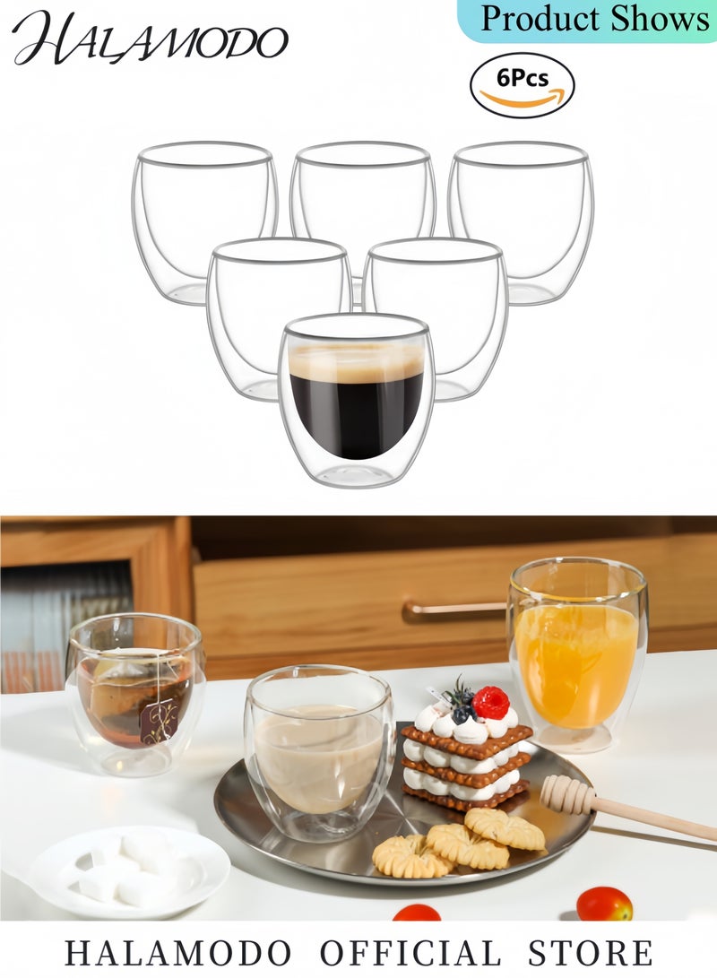 Halamodo Double Wall Glass Espresso Cups 8.5oz Insulated Clear Coffee Cup Set of 6 Coffee Mug Set for Caramel Macchiato Latte Flat White Lungo Great Gift for Birthday - Image 4
