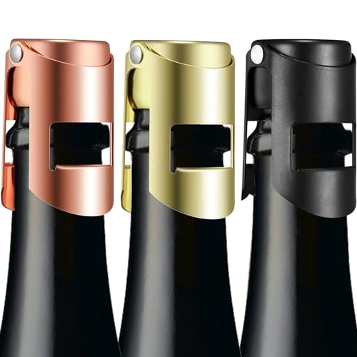 HYZ Champagne Stoppers 3-Pack, Stainless Steel Sparkling Wine Bottle Stopper with Pure Silicone Air Tight Seal - Professional Wine Saver for Champagne，Prosecco and Cava Rose Gold/Silver/Black - Image 1
